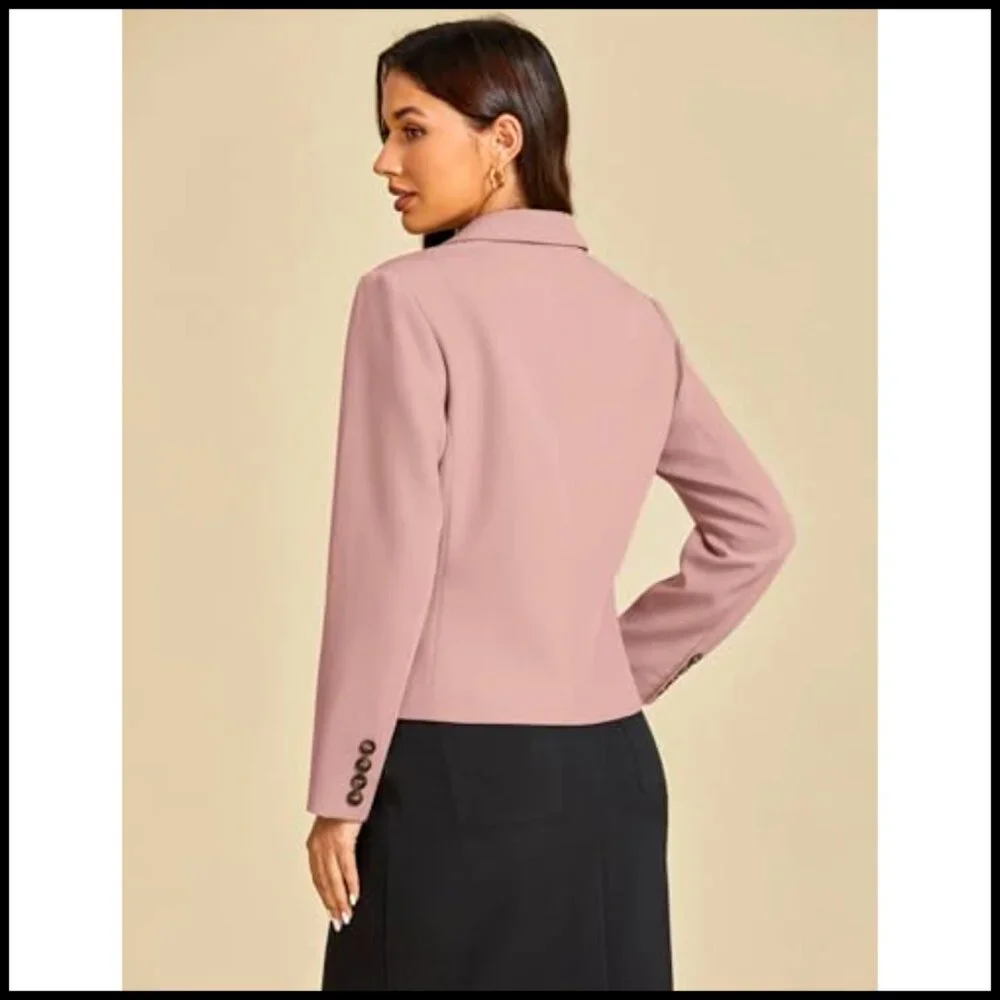 Double Breasted Blazer Notched Lapel Long Sleeve Work Office Jacket